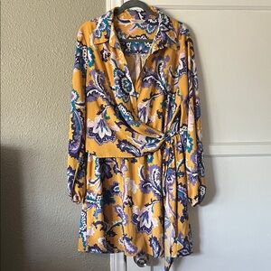 Intempo Vibrant Floral Wrap Long-Sleeve Dress